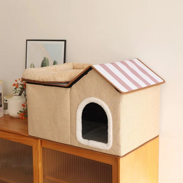 multifunctional foldable cat house with cushion 23
