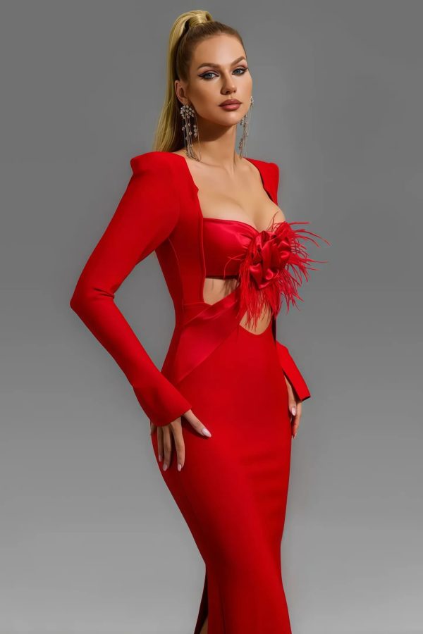 ngaio flower fringe bandage maxi dress 15