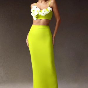 olga flowers slim bandage maxi set in green 11