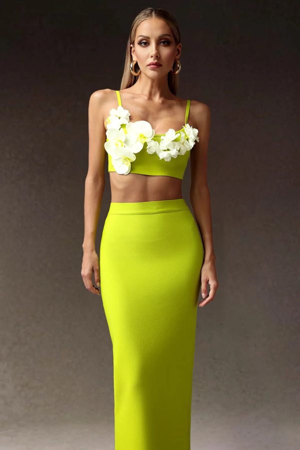 olga flowers slim bandage maxi set in green 12