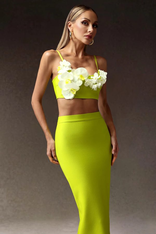 olga flowers slim bandage maxi set in green 14