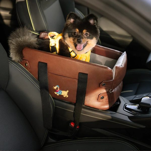 portable travel faux leather waterproof center console pet car seat 12