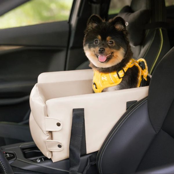 portable travel faux leather waterproof center console pet car seat 14