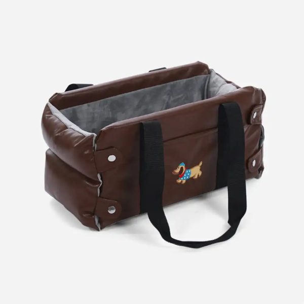portable travel faux leather waterproof center console pet car seat 21
