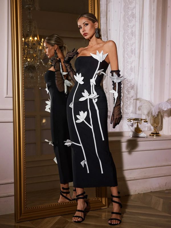 qaelyra strapless flower midi dress with gloves 14