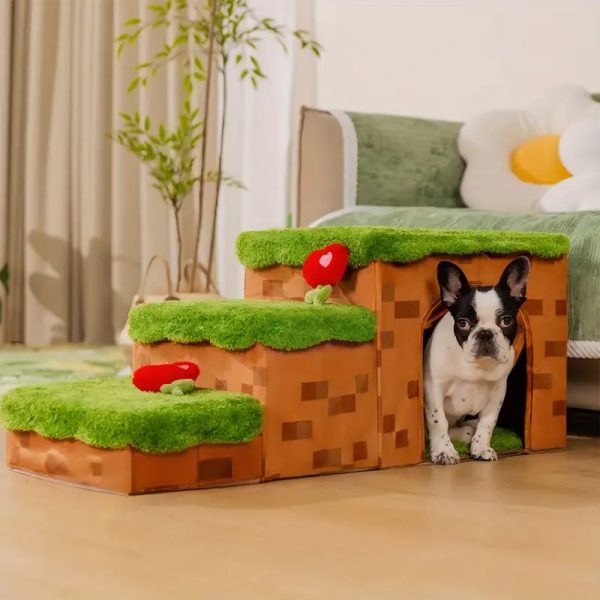 retro pixel handcrafted foldable pet stairs with storage 12