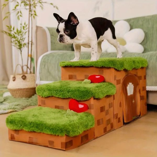 retro pixel handcrafted foldable pet stairs with storage 13