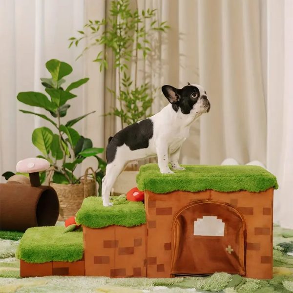 retro pixel handcrafted foldable pet stairs with storage 14