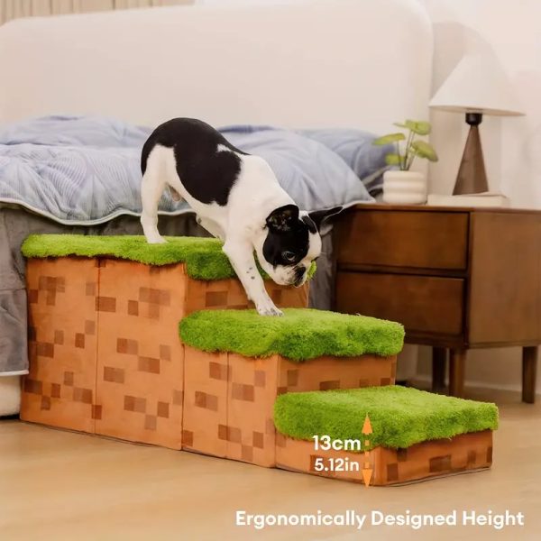 retro pixel handcrafted foldable pet stairs with storage 16