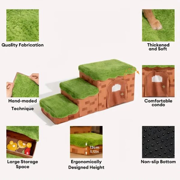 retro pixel handcrafted foldable pet stairs with storage 17