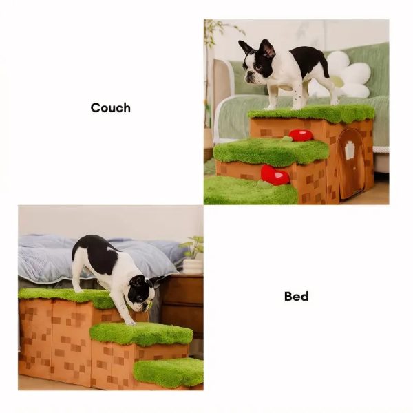 retro pixel handcrafted foldable pet stairs with storage 18