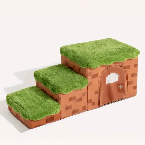 retro pixel handcrafted foldable pet stairs with storage 22