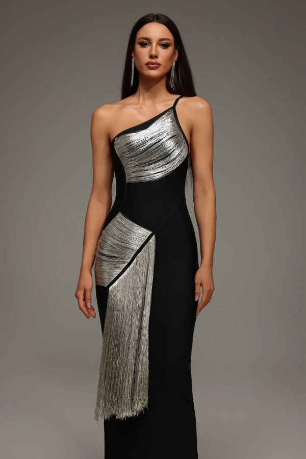 roanna one shoulder sleeveless tassels bandage maxi dress 12