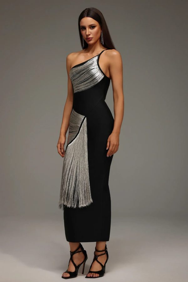 roanna one shoulder sleeveless tassels bandage maxi dress 13