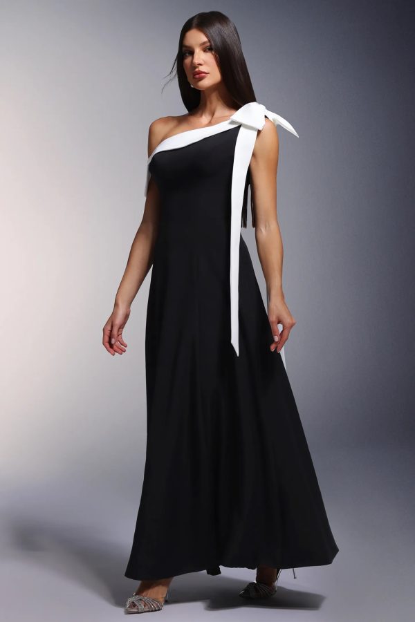 tailored one shoulder bow maxi dress 14