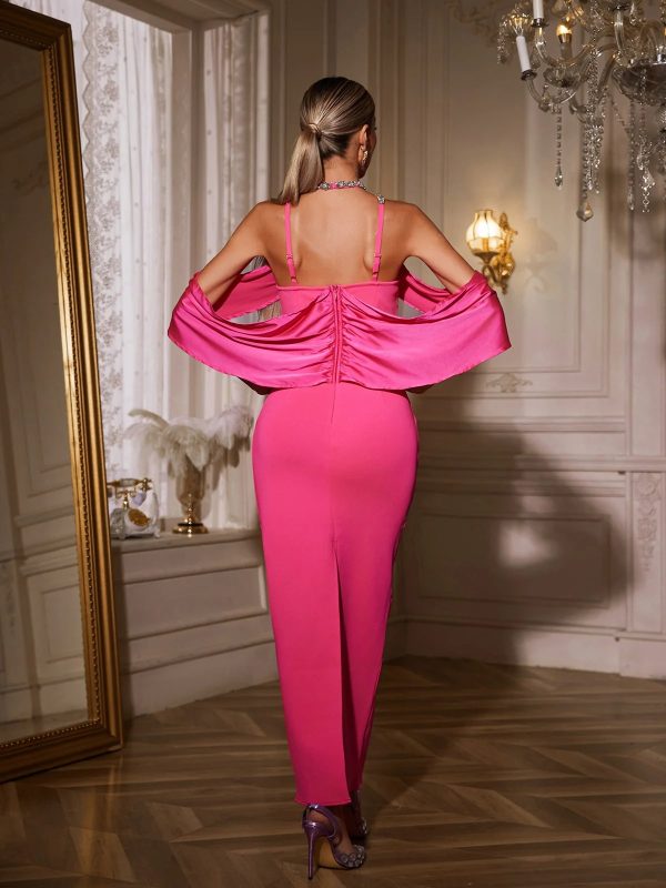 uaelyth halterneck rhinestone bandage maxi dress in pink 16