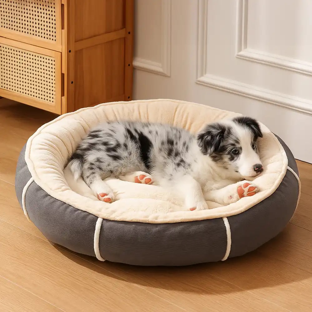 ultra plush corduroy anti anxiety donut dog bed 11