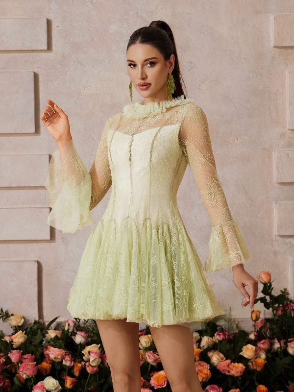 xaeltric bell sleeve lace sequin mini dress 14
