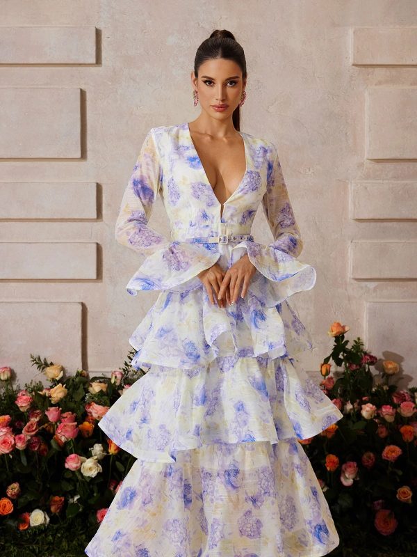 yaeltric plunge neck floral tiered maxi dress 12
