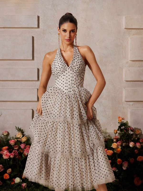 zalvarya halterneck dot tiered midi dress 12