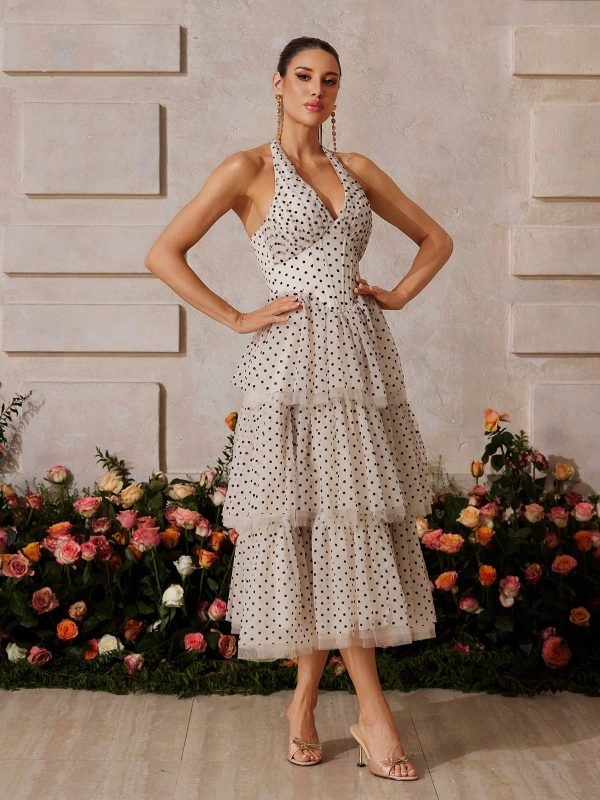 zalvarya halterneck dot tiered midi dress 13