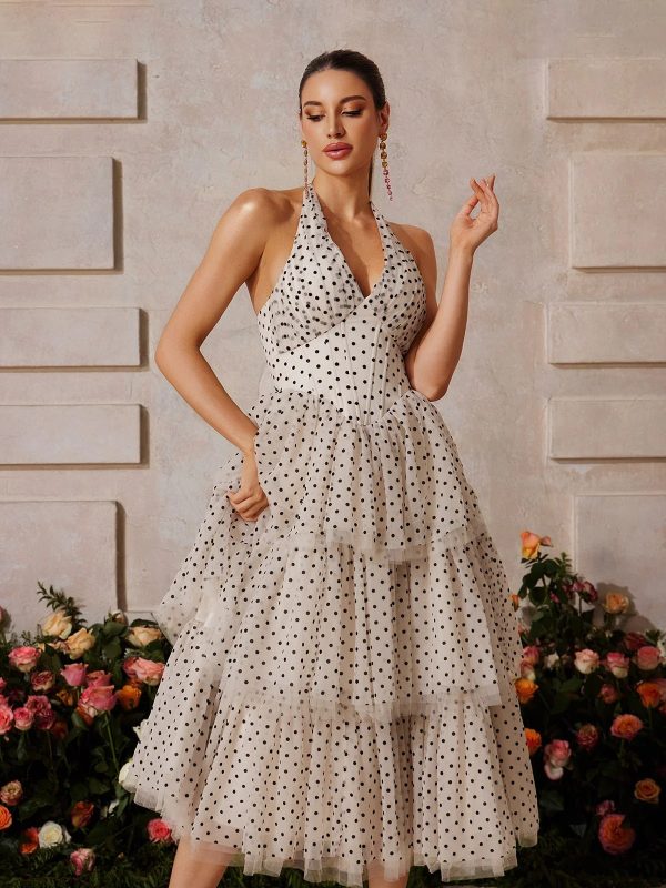 zalvarya halterneck dot tiered midi dress 14