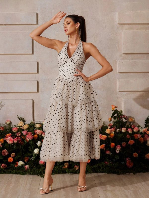 zalvarya halterneck dot tiered midi dress 15