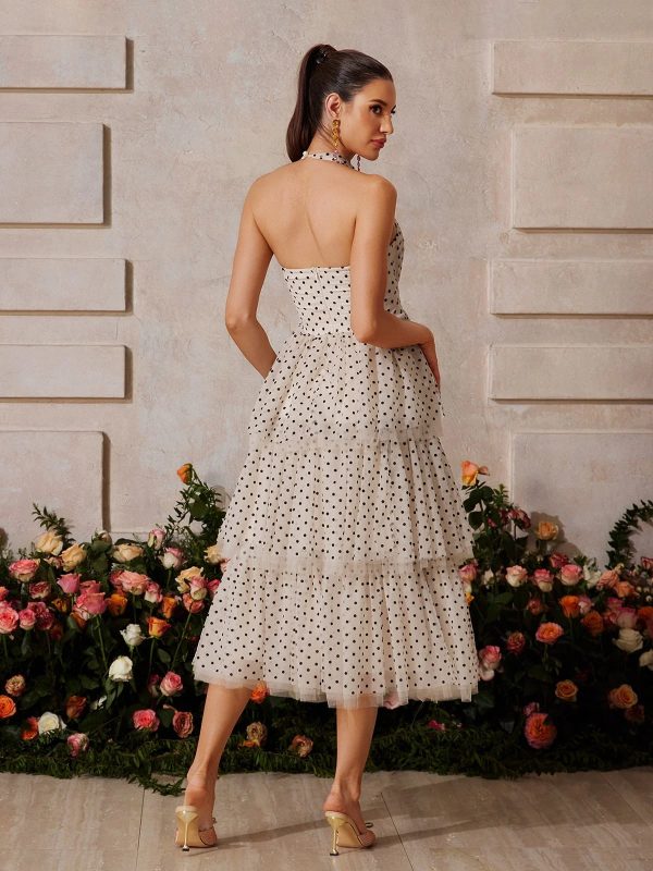 zalvarya halterneck dot tiered midi dress 16