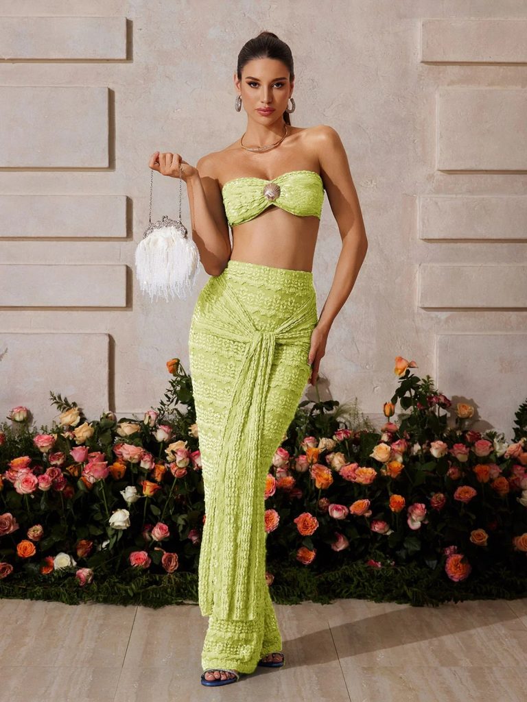 zyrndis strapless seashell skirt set in green 11