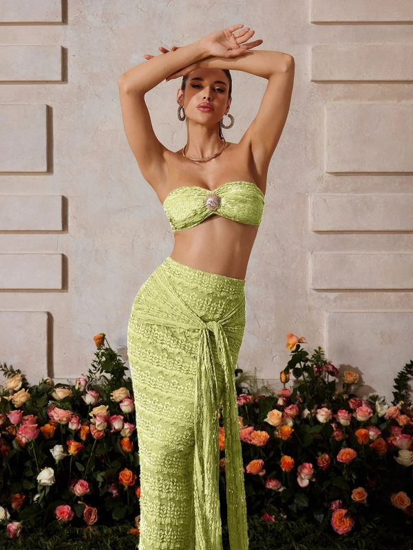 zyrndis strapless seashell skirt set in green 12