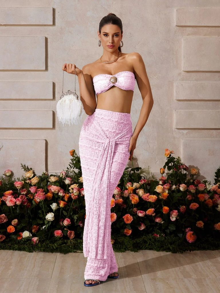 zyrndis strapless seashell skirt set in pink 11