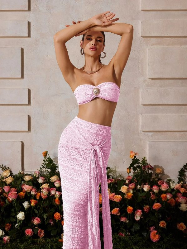zyrndis strapless seashell skirt set in pink 13