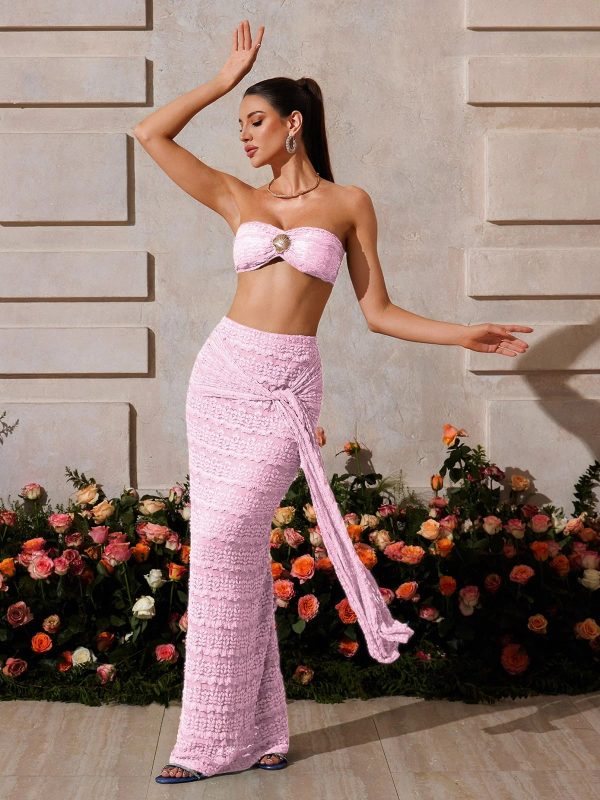 zyrndis strapless seashell skirt set in pink 15