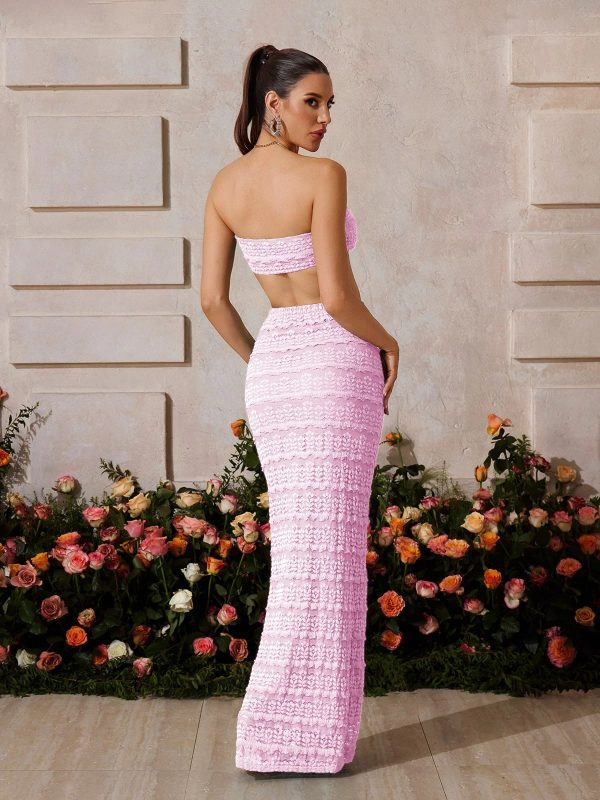 zyrndis strapless seashell skirt set in pink 16
