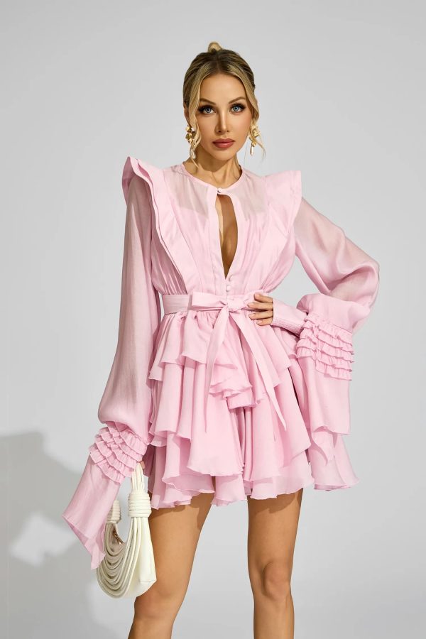 beerbohm pink ruffled dress 12