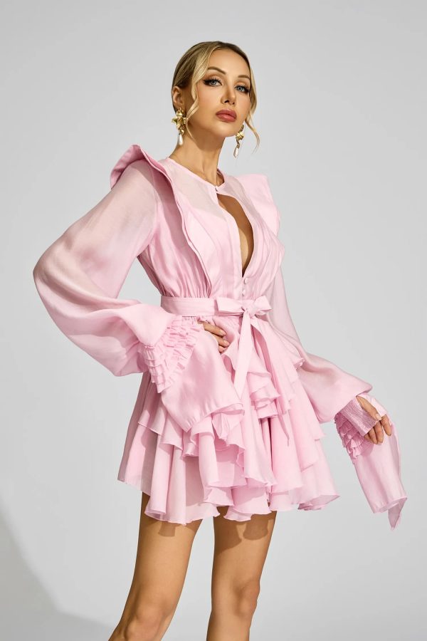 beerbohm pink ruffled dress 14