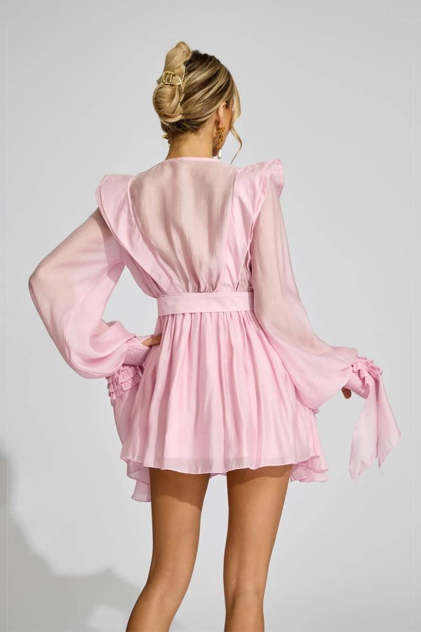 beerbohm pink ruffled dress 16