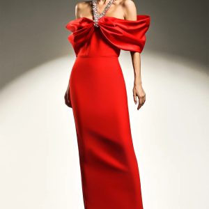 della halter sleeveless diamond bow bandage maxi dress red 11