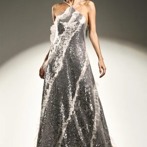 dilara sleeveless halter sequins ruffled maxi dress 11