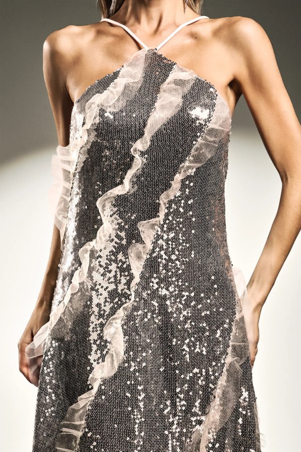 dilara sleeveless halter sequins ruffled maxi dress 15