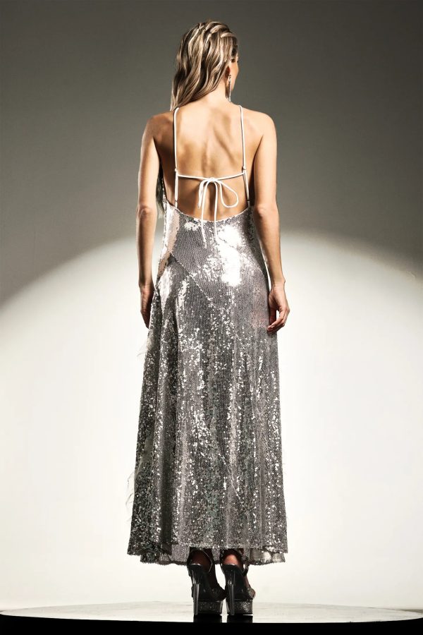 dilara sleeveless halter sequins ruffled maxi dress 16