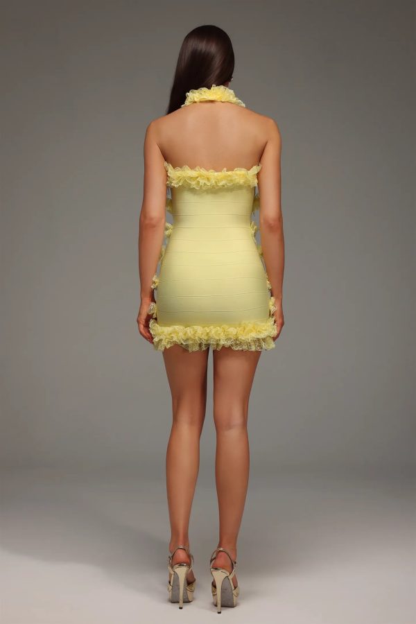 dyrion halterneck ruched lace bandage mini dress 16