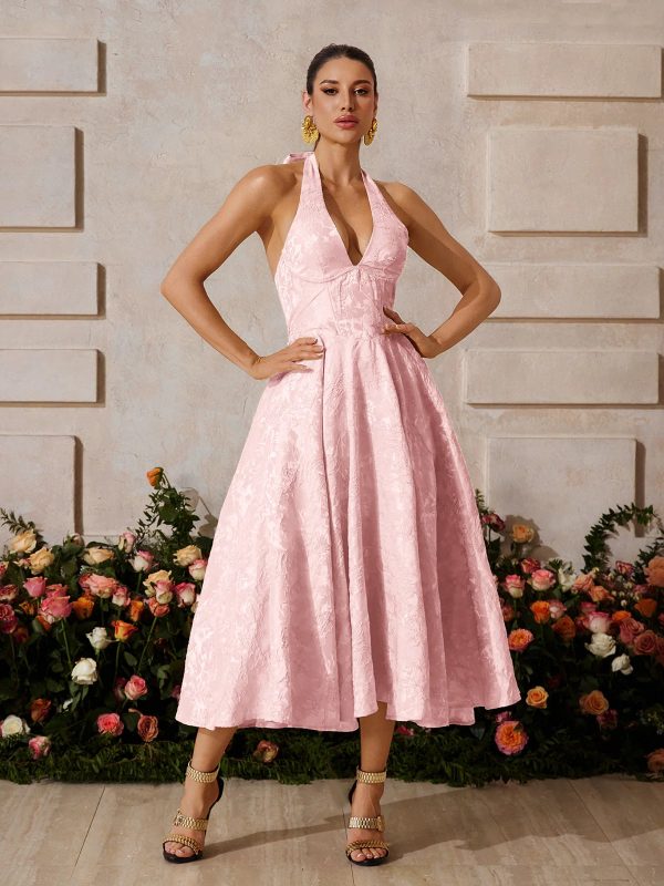 emberi lace up floral midi dress in pink 13