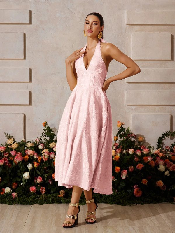 emberi lace up floral midi dress in pink 15