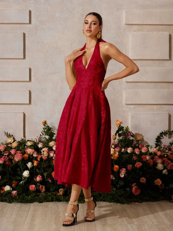 emberi lace up floral midi dress in wine red 15