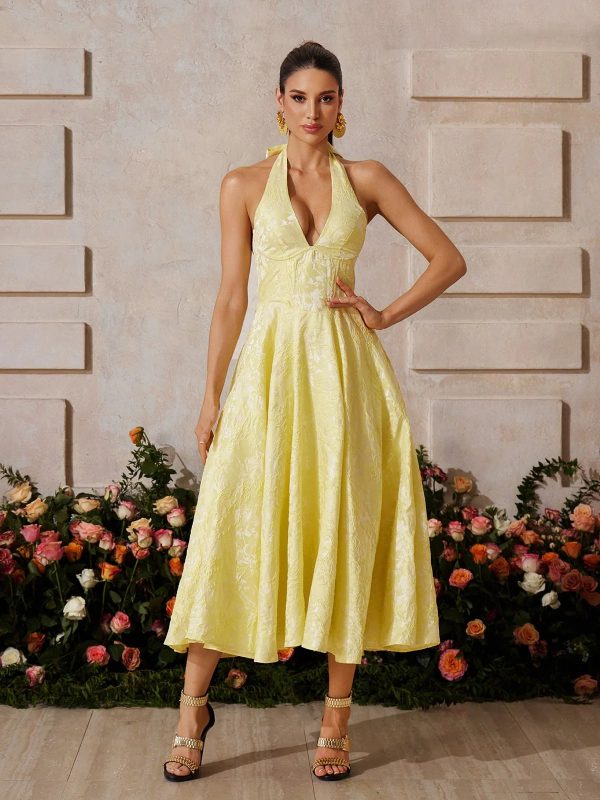 emberi lace up floral midi dress in yellow 12