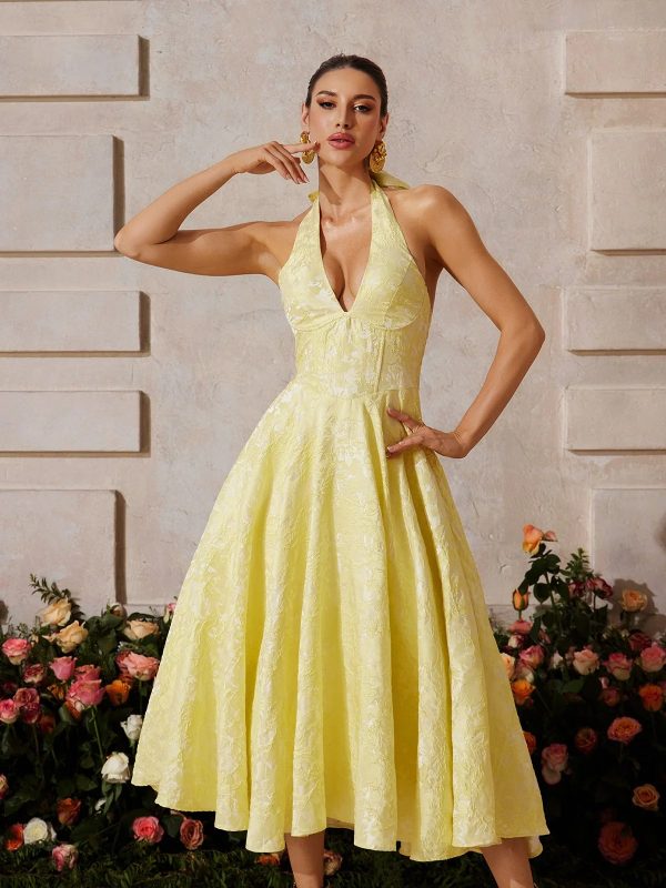 emberi lace up floral midi dress in yellow 13