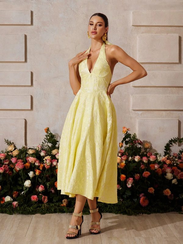 emberi lace up floral midi dress in yellow 14