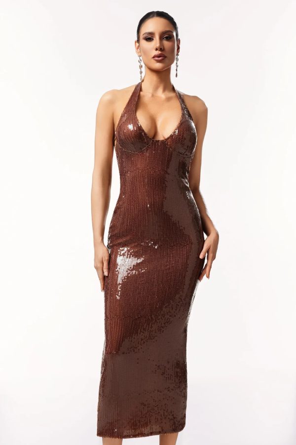 enid halter sleeveless sequins maxi dress 12