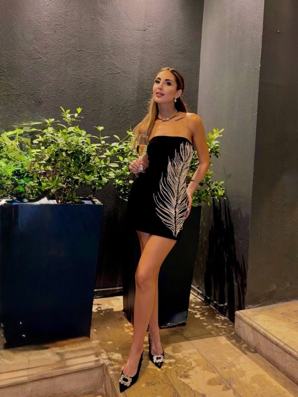 evandiel strapless feather blazer set 17